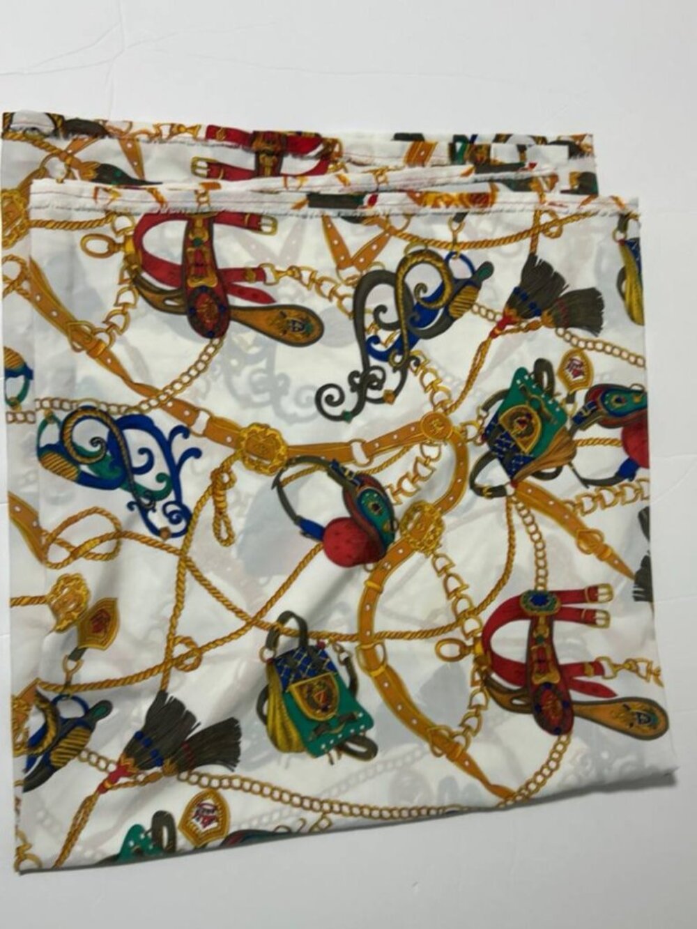 Vintage Equestrian Chain & Tassel Print Silk Scarf